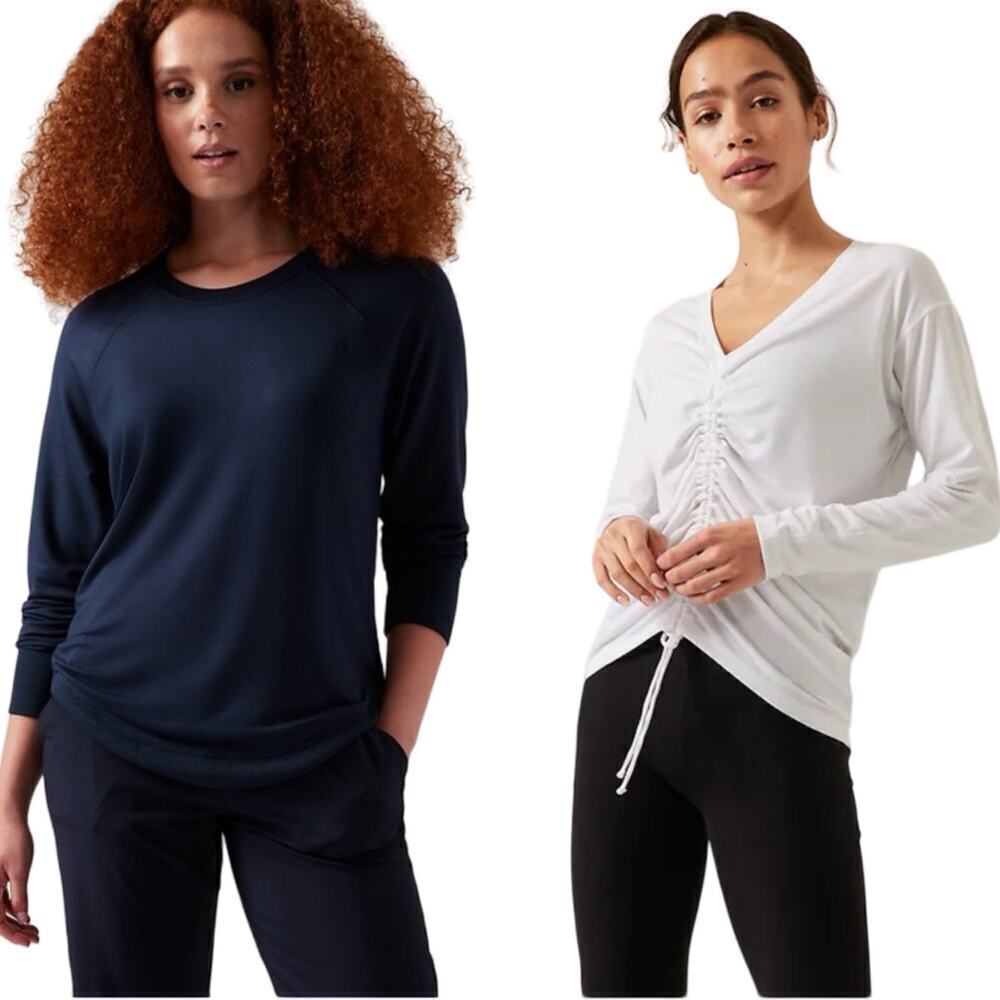 Athleta Women’s Bundle Mindset Pullover and Crossover Ruched Top Size XL